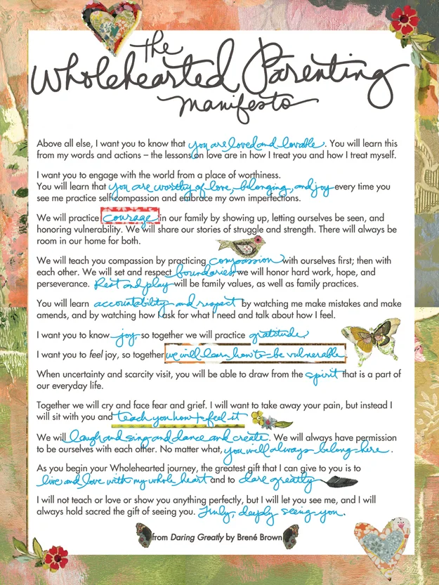 Inspiring Parenting Manifesto poster from Daring Greatly