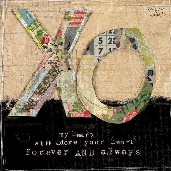 Kelly Rae Roberts My Heart Adores Your Heart art print with large XO.