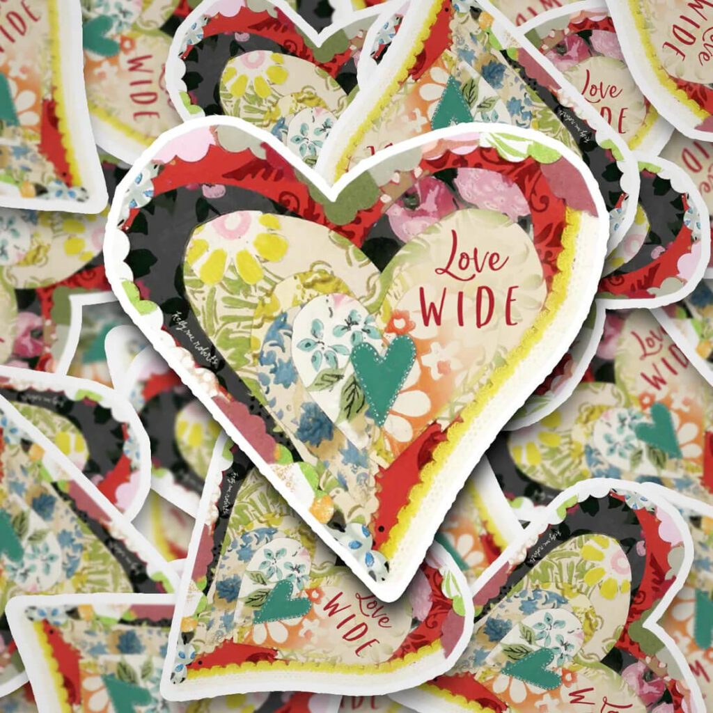 Love Wide sticker pile by mixed media artist Kelly Rae Roberts